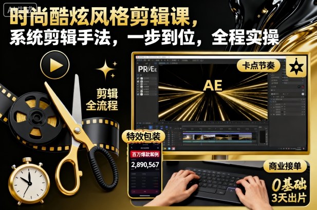 时尚酷炫风格剪辑课，系统剪辑手法，一步到位，全程实操-hl998