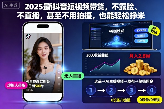 2025最新抖音短视频带货，不露脸、不直播，甚至不用拍摄，也能轻松挣米-hl998