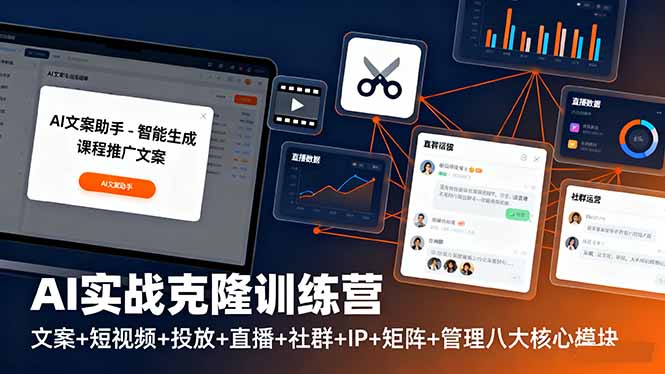 AI实战克隆训练营：文案+短视频+投放+直播+社群+IP+矩阵+管理八大核心模块-hl998