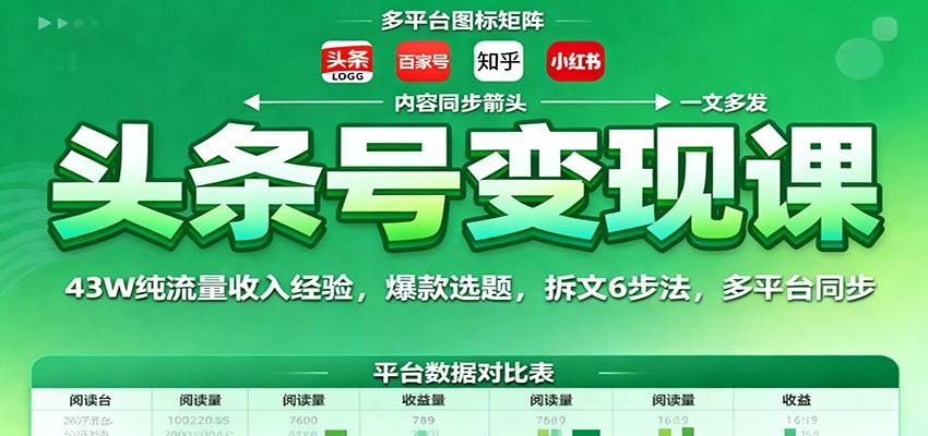 头条号变现课：43W纯流量收入经验，爆款选题，拆文6步法，多平台同步-hl998