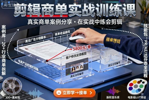 剪辑商单实战训练课，真实商单案例分享，在实战中练会剪辑-hl998