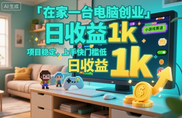 在家一台电脑创业，小游戏赛道，项目稳定，上手快门槛低，日收益1k+【揭秘】-hl998