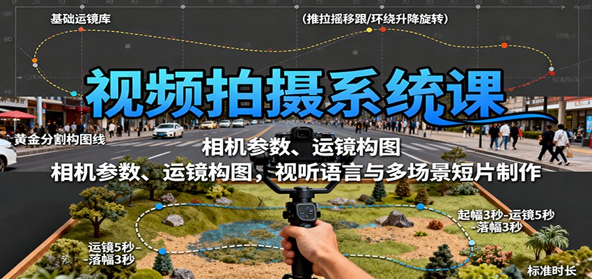 视频拍摄系统课：相机参数、运镜构图，视听语言与多场景短片制作-hl998