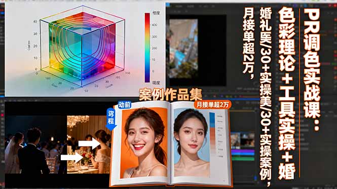 PR调色实战课：色彩理论+工具实操+婚礼医美/30+实操案例，月接单超2万-hl998