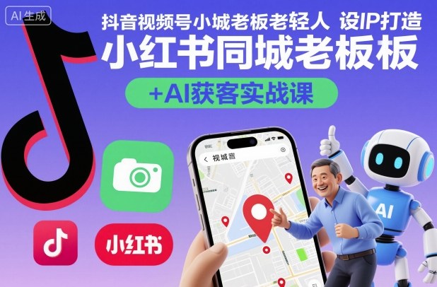 抖音视频号小红书同城老板轻人设IP打造+AI获客实战课，人设打造-算法拆解-拍摄剪辑-内容运营-AI创作-hl998
