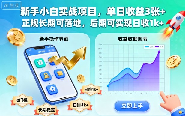 新手小白实战项目，单日收益3张+，正规长期可落地，后期可实现日收1k+【揭秘】-hl998