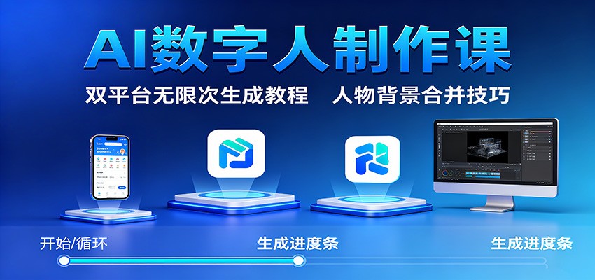 AI数字人制作课：双平台无限次生成教程，人物背景合并技巧-hl998
