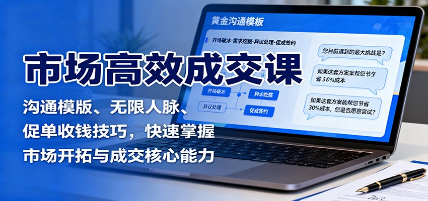 市场高效成交课：沟通模版、无限人脉、促单收钱技巧，快速掌握市场开拓与成交核心能力-hl998