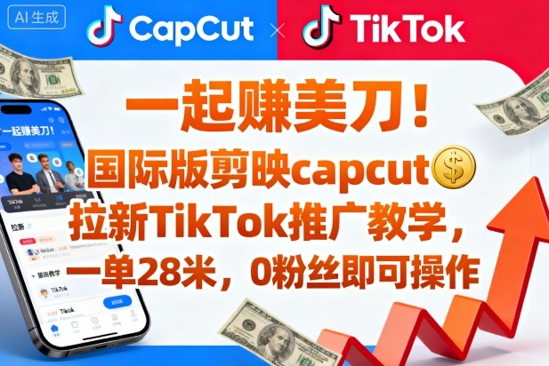 一起賺美刀！国际版剪映capcut拉新TikTok推广教学，一单28米，0粉丝即可操作(附推广入口和教学)-hl998