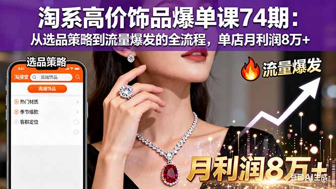 淘系高价饰品爆单课74期：从选品策略到流量爆发的全流程，单店月利润8万+-hl998