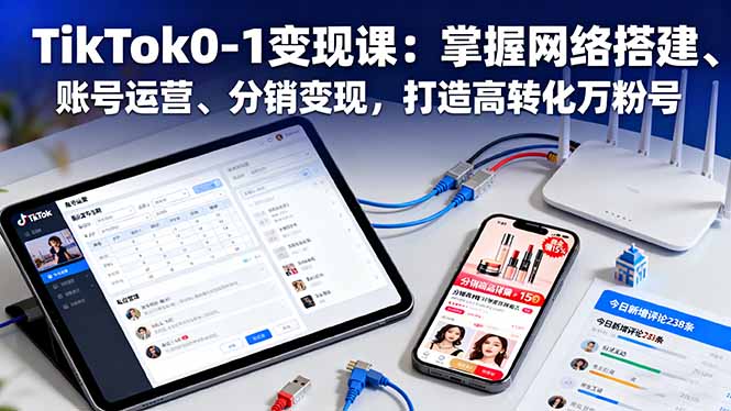 TikTok0-1变现课：掌握网络搭建、账号运营、分销变现，打造高转化万粉号-hl998
