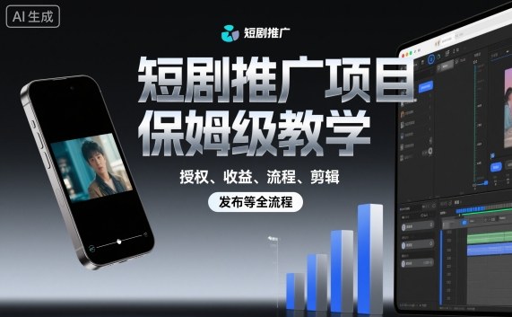 短剧推广项目保姆级教学，授权、收益、流程、剪辑，发布等全流程-hl998