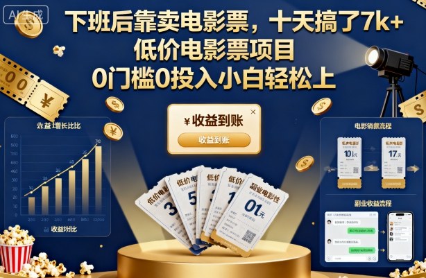 下班后靠卖电影票，十天搞了7k+，低价电影票项目，0门槛0投入小白轻松上手【揭秘】-hl998