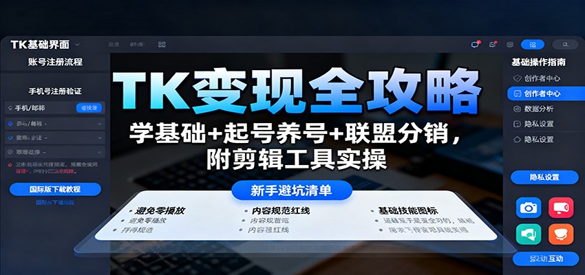 TK变现全攻略：学基础+起号养号+联盟分销，附剪辑工具实操-hl998