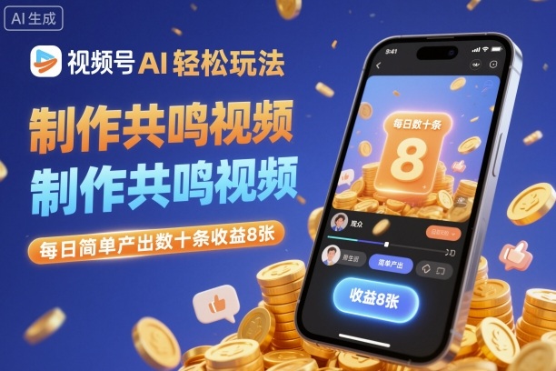 视频号AI轻松玩法，制作共鸣视频，每日简单产出数十条收益8张-hl998