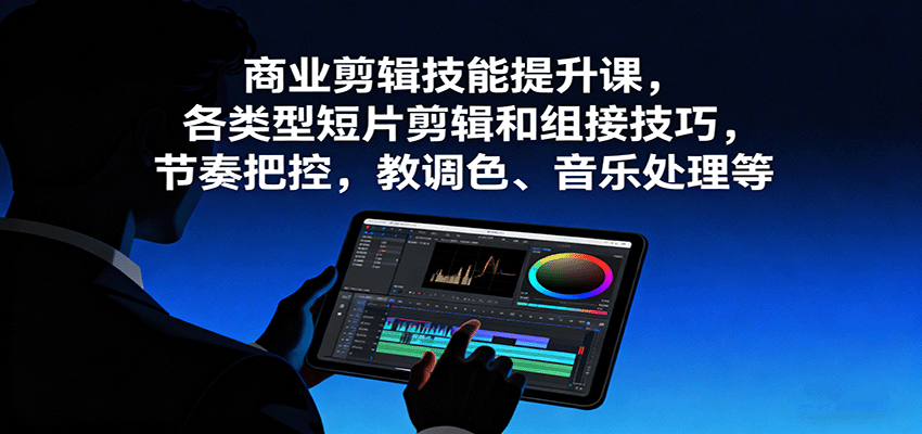 商业剪辑技能提升课，各类型短片剪辑和组接技巧，节奏把控，教调色、音乐处理等-hl998