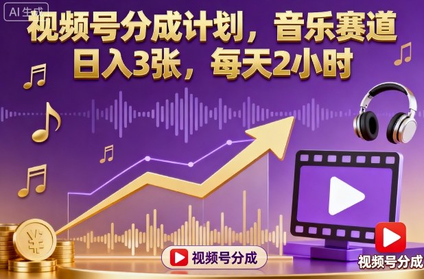 视频号分成计划，音乐赛道，日入3张，每天2小时-hl998