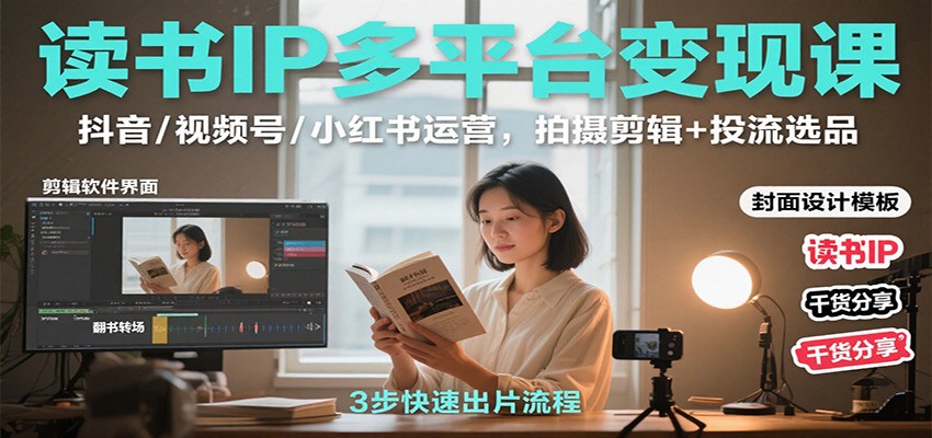 读书IP多平台变现课：抖音/视频号/小红书运营，拍摄剪辑+投流选品-hl998