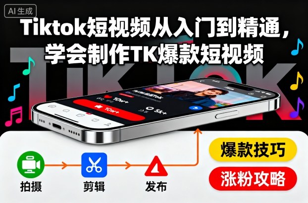 Tiktok短视频从入门到精通，学会制作TK爆款短视频-hl998
