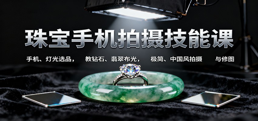 珠宝手机拍摄技能课:手机、 灯光选品，教钻石、翡翠布光，极简、中国风拍摄与修图-hl998
