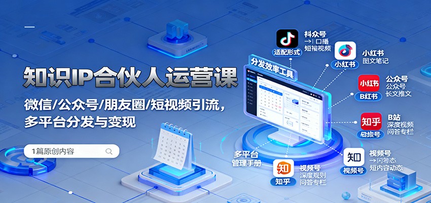 知识IP合伙人运营课：微信/公众号/朋友圈/短视频引流，多平台分发与变现-hl998