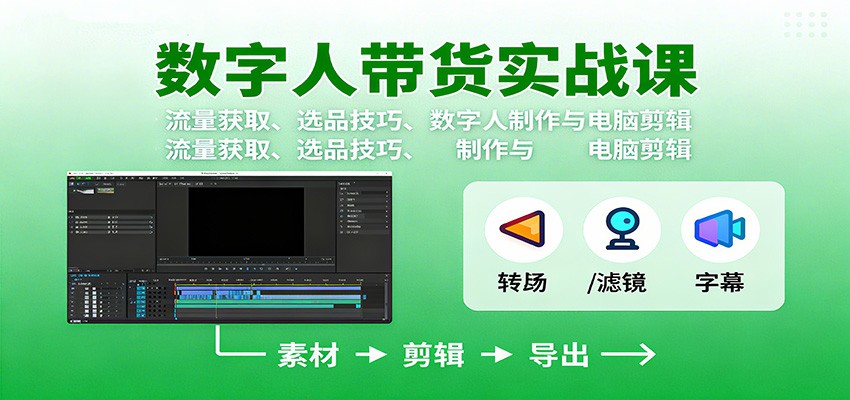 数字人变现实战课：流量获取、选品技巧、数字人制作与电脑剪辑-hl998