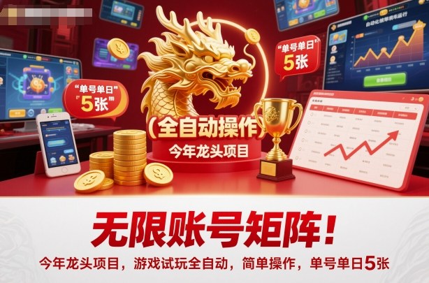 无限账号矩阵！今年龙头项目，游戏试玩全自动，简单操作，单号单日5张【揭秘】-hl998