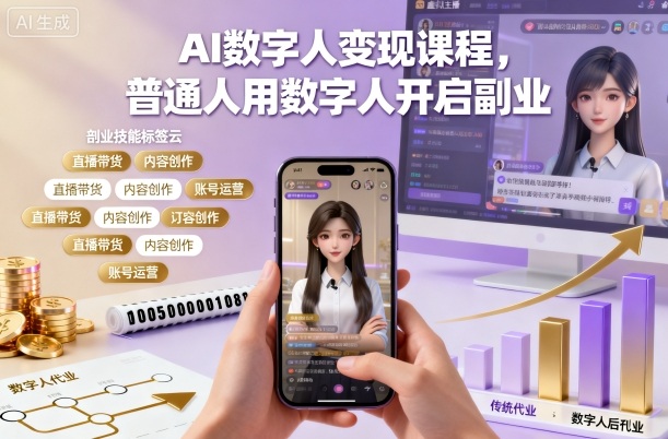 AI数字人变现课程，普通人用数字人开启副业-hl998