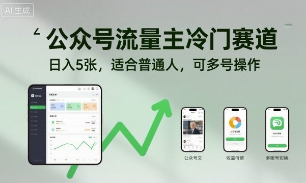 公众号流量主冷门赛道，日入5张，适合普通人，可多号操作-hl998