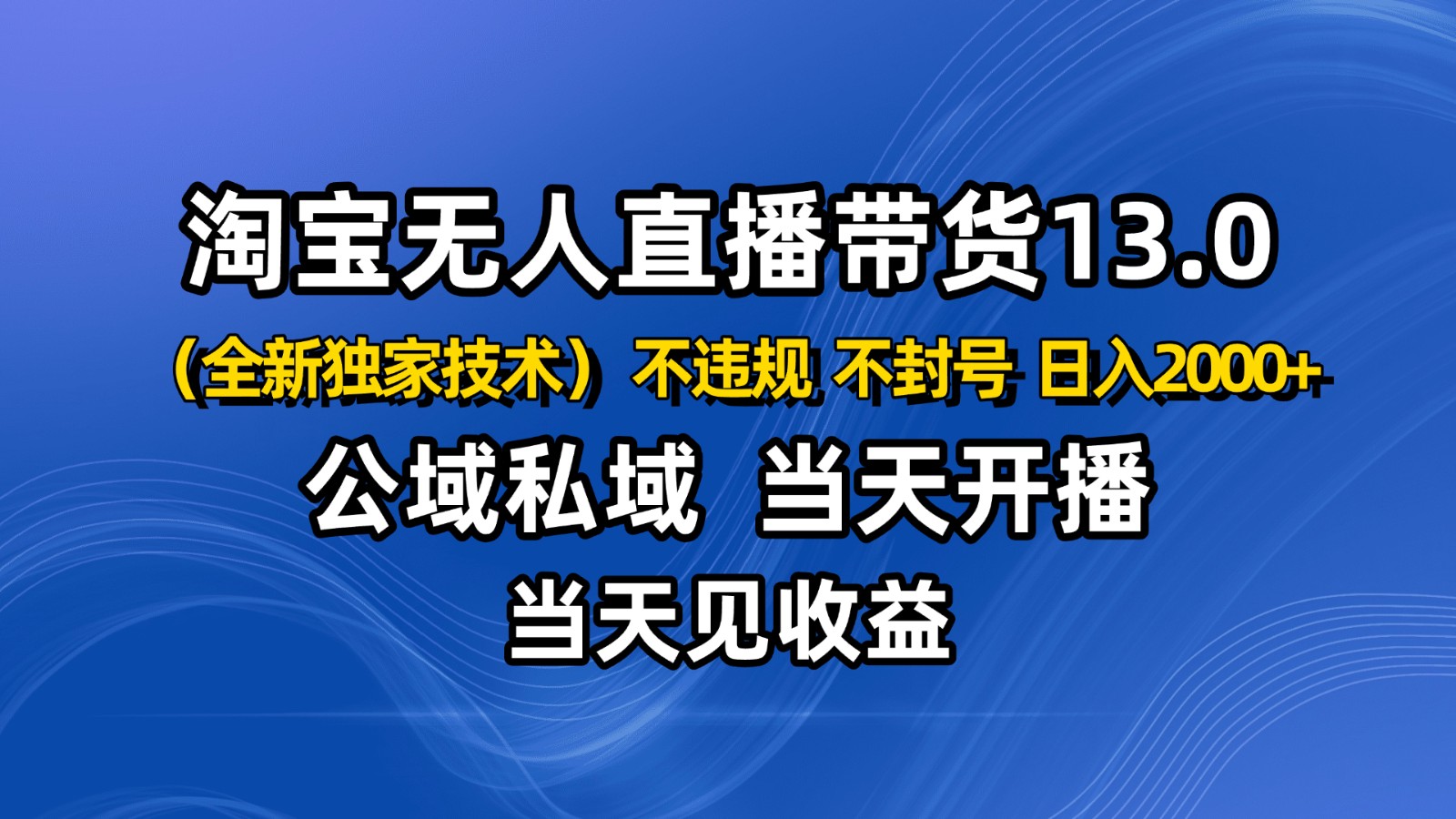 淘宝无人直播13.0，公域私域技术，不封号，不违规 布局下半年旺季赛道，日入2000+-hl998