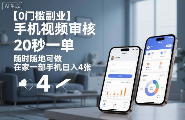 【0门槛副业】手机视频审核，20秒一单，随时随地可做，在家一部手机日入4张【揭秘】-hl998