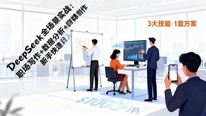 DeepSeek全场景实战：职场写作+数据分析+自媒体创作，新手快速月入过万-hl998