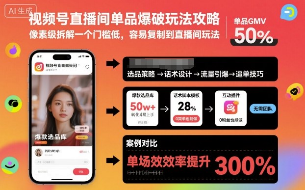 视频号直播间单品爆破玩法攻略，像素级拆解一个门槛低，容易复制到直播间玩法-hl998