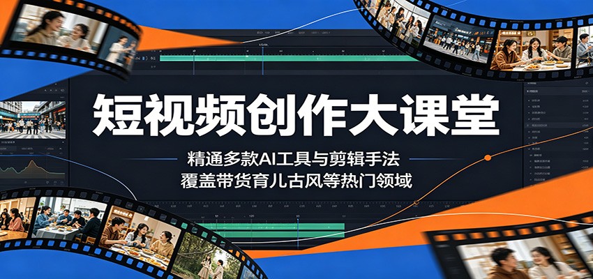 短视频创作大课堂：精通多款AI工具与剪辑手法，覆盖带货、育儿、古风等热门领域-hl998