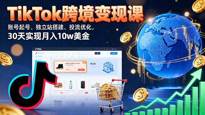 TikTok跨境变现课：账号起号、独立站搭建、投流优化，30天实现月入10w美金-hl998