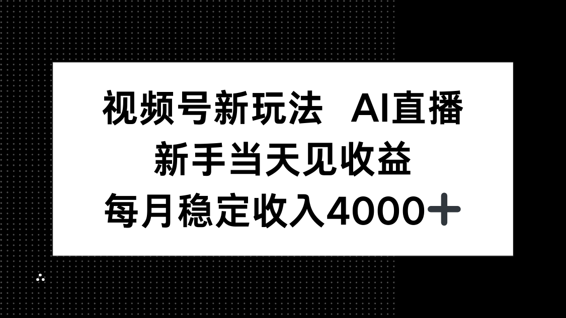 视频号新玩法AI直播，新手小白当天见收益，月入4000+-hl998