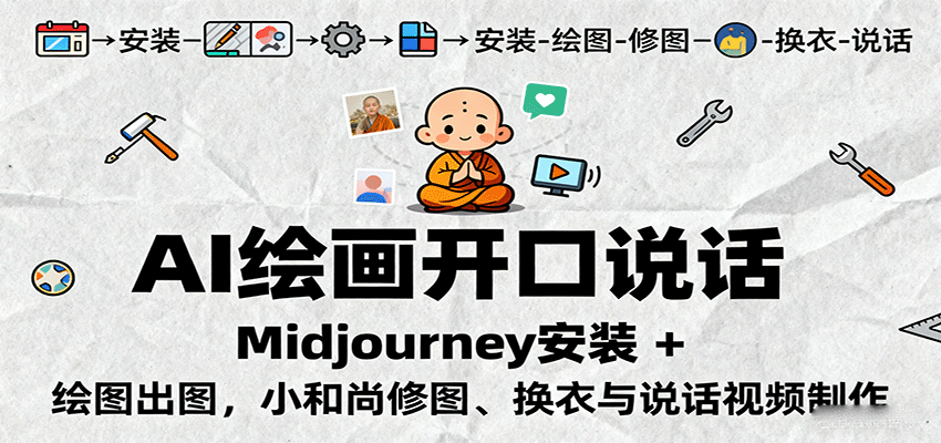 AI绘画开口说话，Midjourney安装 + 绘图出图，小和尚修图、换衣与说话视频制作-hl998