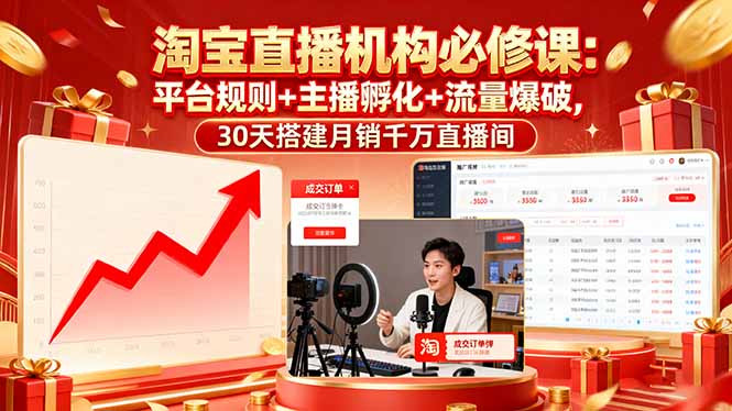 淘宝直播机构必修课：平台规则/主播孵化/流量爆破,30天搭建月销千万直播间-hl998