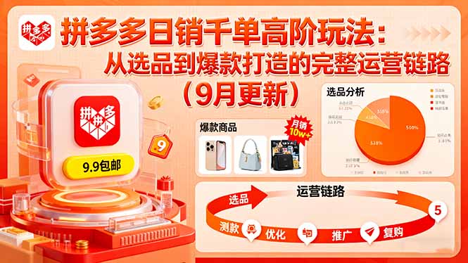 拼多多日销千单高阶玩法：从选品到爆款打造的完整运营链路(9月更新-hl998