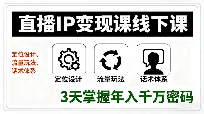 直播IP变现课线下课，定位设计、流量玩法、话术体系，3天掌握年入千万密码-hl998