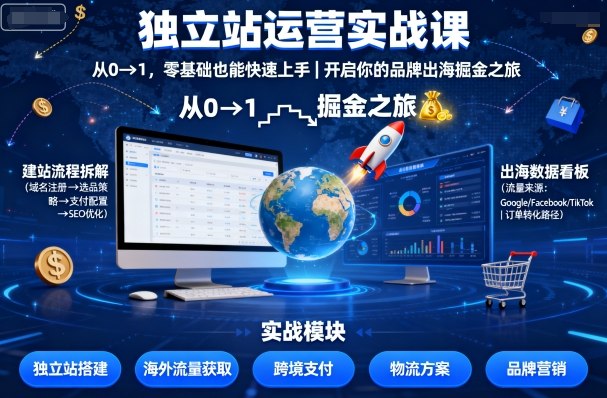 独立站运营实战课，​从0到1，零基础也能快速上手，开启你的品牌出海掘金之旅-hl998