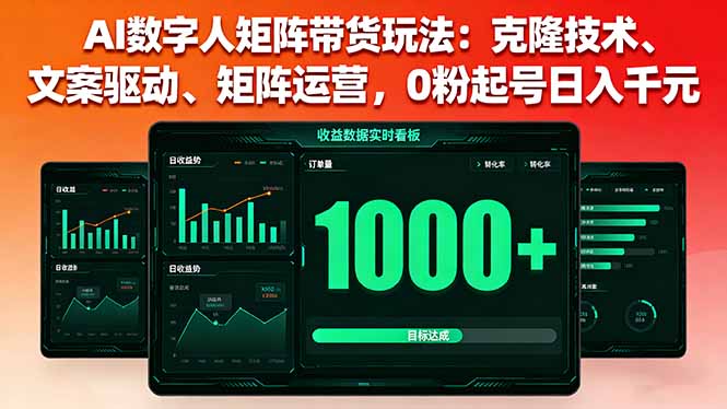 AI数字人矩阵带货玩法：克隆技术、文案驱动、矩阵运营，0粉起号日入千元-hl998