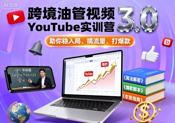 跨境油管视频YouTube实训营3.0，助你稳入局、搞流量、打爆款-hl998
