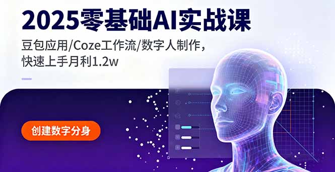 2025零基础AI实战课，豆包应用/Coze工作流/数字人制作，快速上手月利1.2w-hl998