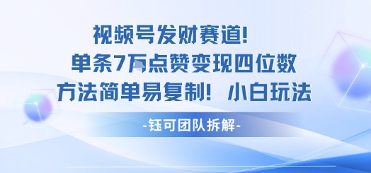 视频号发财赛道单条7W点赞变现四位数方法简单易复制小白玩法-hl998