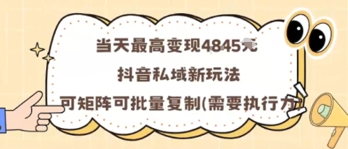 当天最高变现1k+，抖音私域新玩法，可矩阵可批量复制-hl998