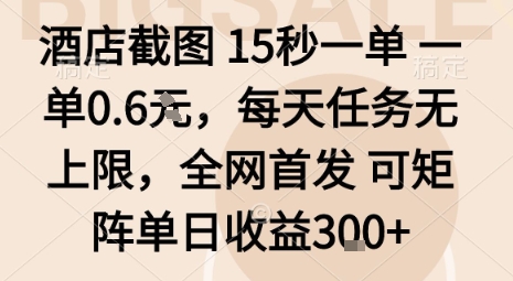 酒店截图15秒一单，一单0.6米，每天任务无上限，全网首发可矩阵单日收益3张【揭秘】-hl998