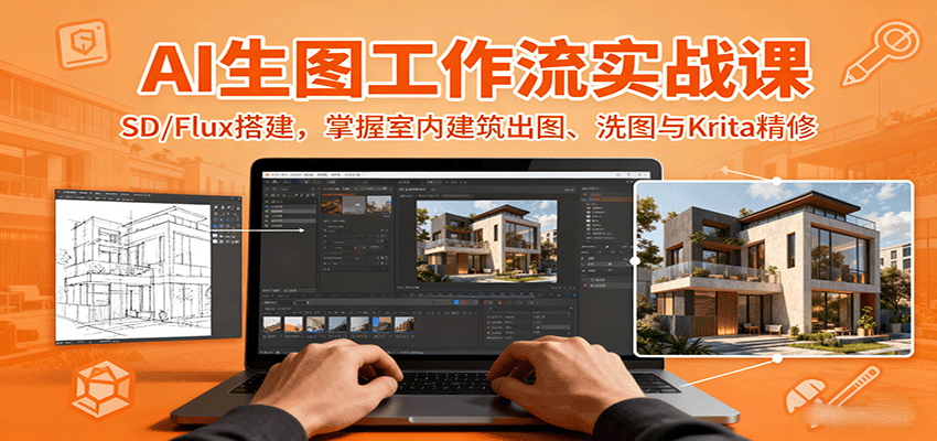 AI生图工作流实战课：SD/Flux搭建，掌握室内建筑出图、洗图与Krita精修-hl998