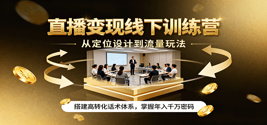 直播变现线下训练营，从定位设计到流量玩法，搭建高转化话术体系，掌握年入千万密码-hl998