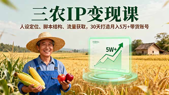 三农IP变现课，人设定位、脚本结构、流量获取，30天打造月入5万+带货账号-hl998